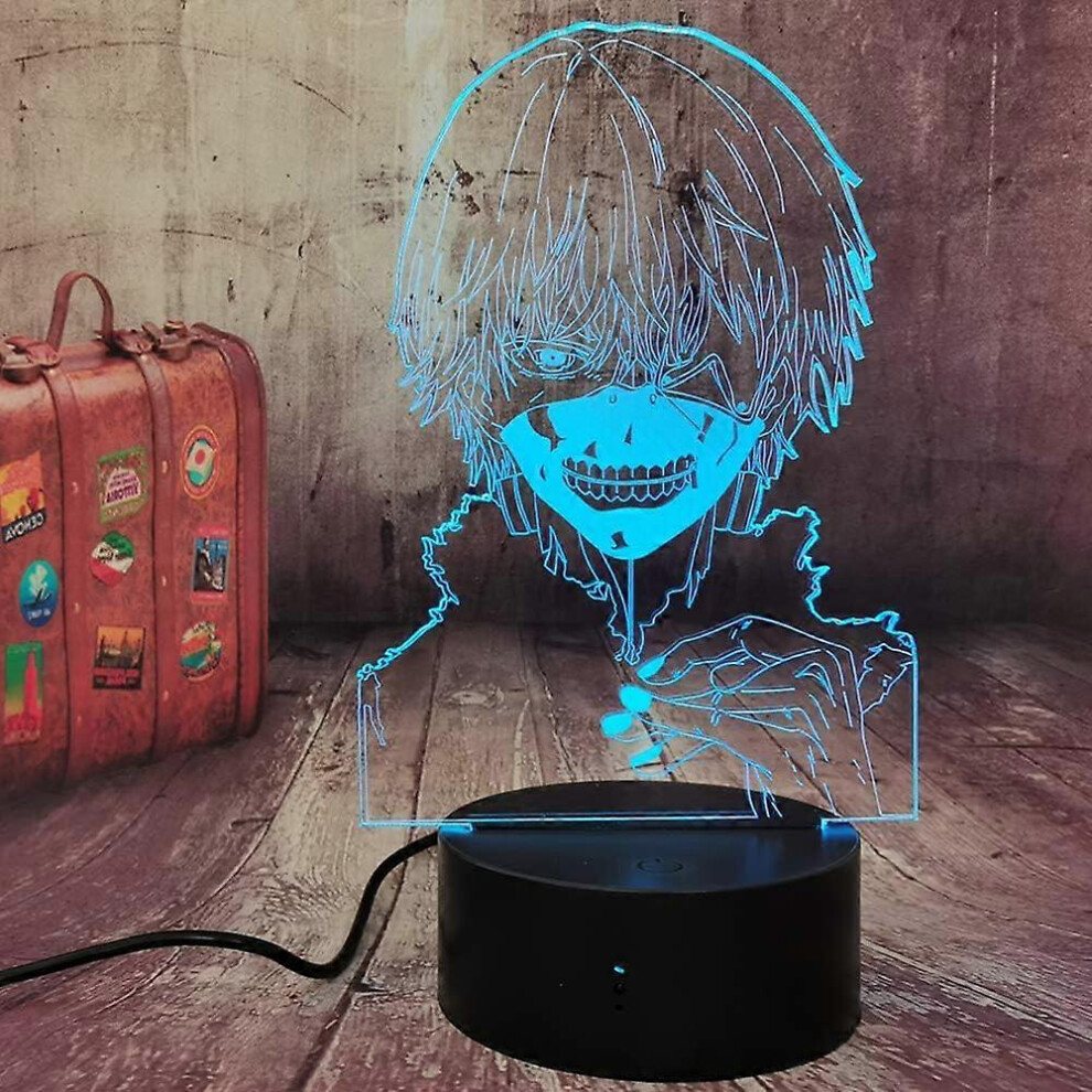 Kikidex (As Show, One Size) Japan Anime Figure Ken Kaneki 3D Led Optical Illusion Lamp For Bedroom Decor Night Light Colorful Changing Table Desk Lamp Baby Sl