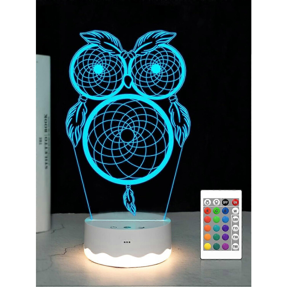 Kikidex (As Show, One Size) Up Owl Dream Catcher Kits, Animal Bird 3D Illusion Led Night Light