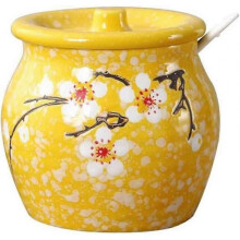 Japanese Flower Sugar Bowl Seasoning Pot Salt Storage Jar with Lid Spoon