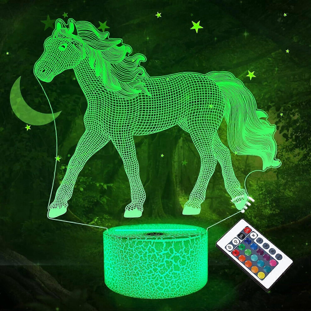 Kikidex (As Show, One Size) Horse Gifts For Girl Horse 3D Night S For Kids Illusion Lamp 16 Colors Changing Light
