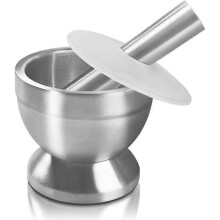 Mortar and Pestle, 18/8 Stainless Steel Spice Grinder Pill Crusher with Lid