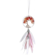 Handmade Tree of Life Dream Catcher Bag Car Pendant Charm Feather Wall Hanging Decoration Ornament for Girls Kids(Red)