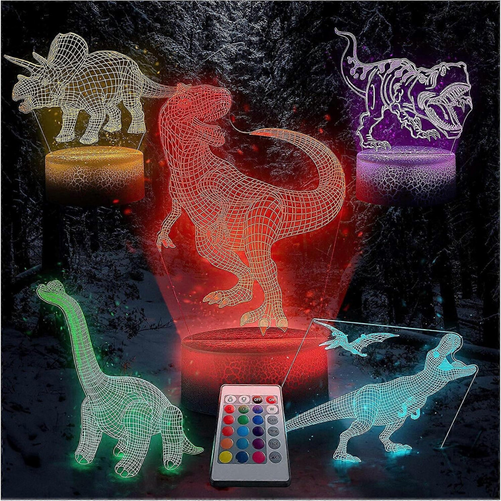 Kikidex (As Show, One Size) Dinosaur Night -5 Pattern 16-Color Changing With Remote Control. Gift For Boys, Girls Light