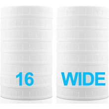 Wide Mouth Mason Jar Lid [16-Pack] - White Plastic Storage Lid for Mason/Canning Jars