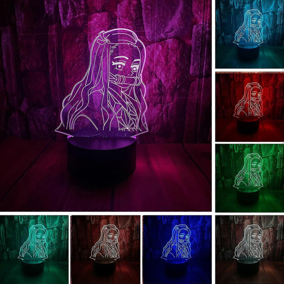 Kikidex (As Show, One Size) Cute Demon Slayer Kamado Nezuko Anime Figure Character 3D Led Optical Illusion Sleep Night Light With Remote 16 Colors Bedroom Dec