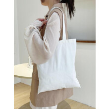 (Off White, one-size) Casual Plain Canvas Tote Bag, Large Capacity Portable Shopping Bag, Simple All-match Shoulder Bag for Daily Used
