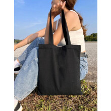 (Signal Black, one-size) Casual Plain Canvas Tote Bag, Large Capacity Portable Shopping Bag, Simple All-match Shoulder Bag for Daily Used