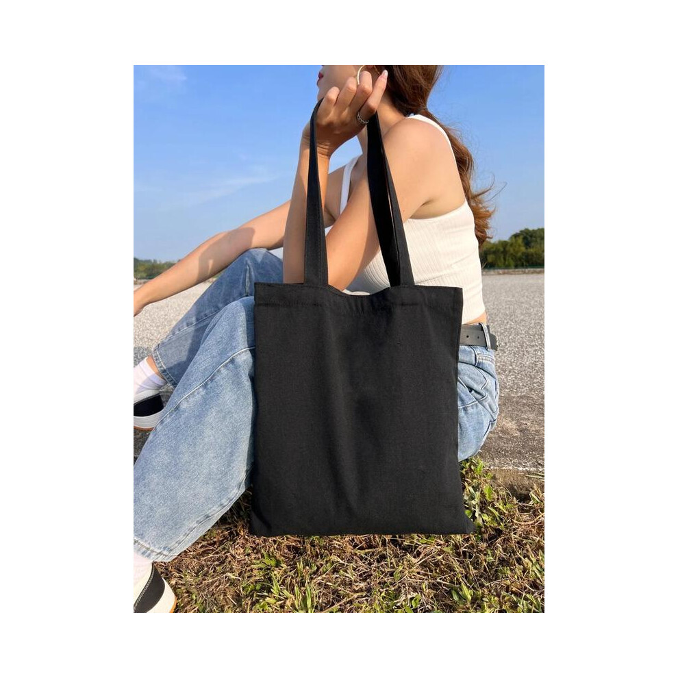 (Signal Black, one-size) Casual Plain Canvas Tote Bag, Large Capacity Portable Shopping Bag, Simple All-match Shoulder Bag for Daily Used-image-OPC-PKKYC28-NEW