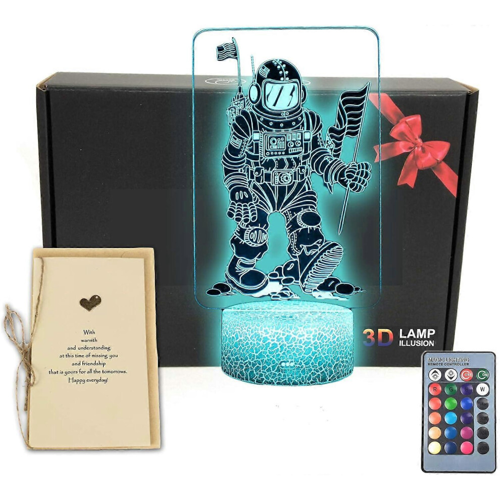 Kikidex (As Show, One Size) Spaceman 3D Illusion Led Table Lamp Astronaut Outer Space Night With 16 Colors Remote Control Toys Light