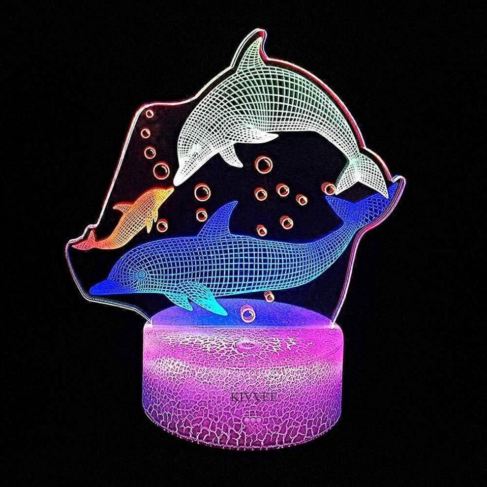 Kikidex (As Show, One Size) Dolphin 3D Illusion Lamp Night Visual Desk Lamp Dynamic Touch Led Three Colorful Creative Gift Light