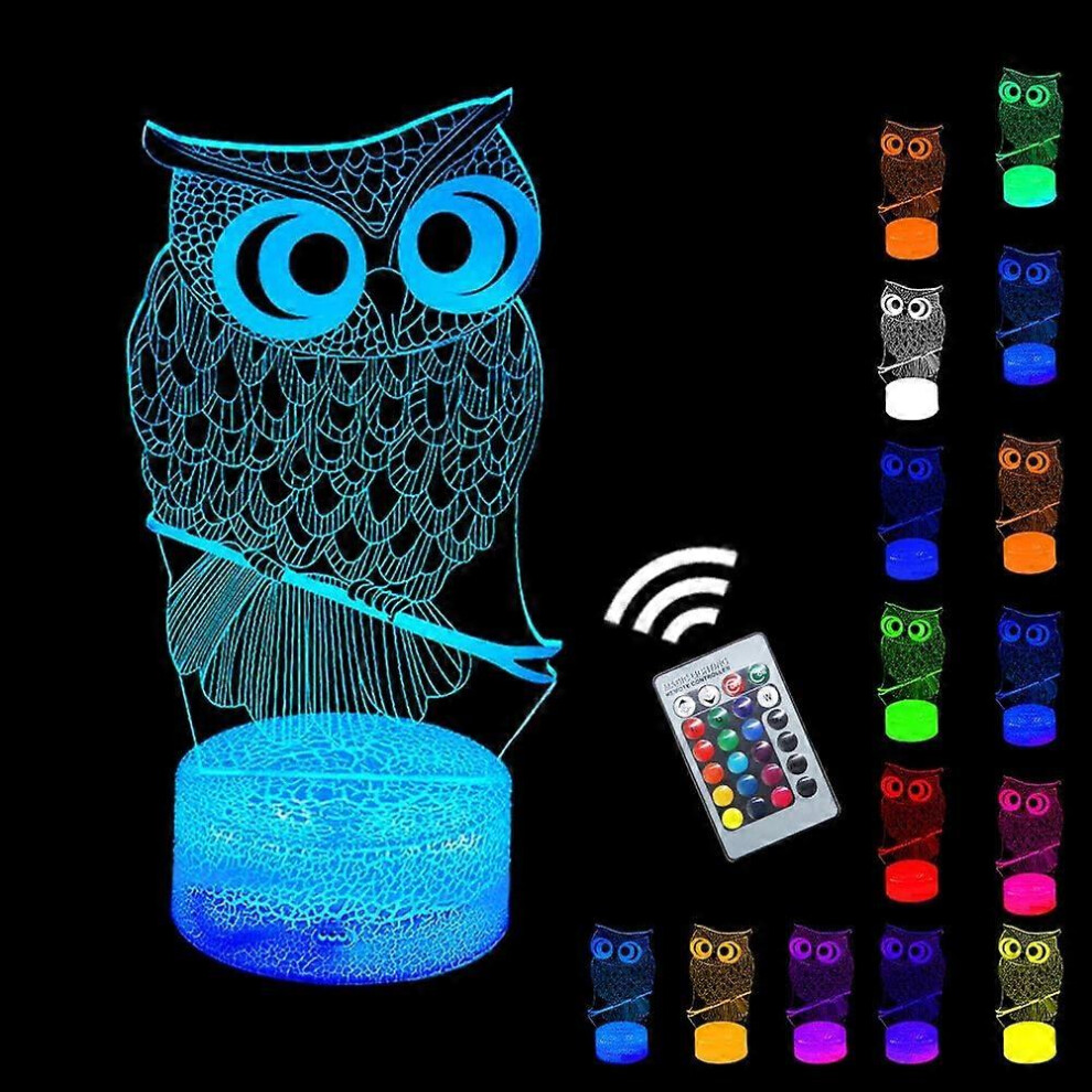 Kikidex (As Show, One Size) Lucky Owl Night For Kids, 3D Optical Illusion Night Lamp With Remote Control & 16 Color Changing Desk Table Lamp Light