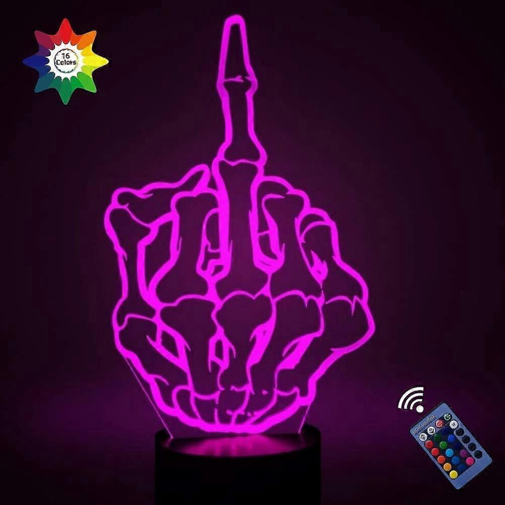 Kikidex (As Show, One Size) Optical Illusion 3D Middle Finger Night Light 16 Colors Changing Usb Power Remote Control Touch Switch Decor Lamp Led Table Desk L
