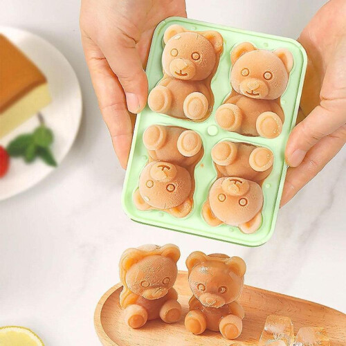 (Orange, one-size) 1 Count Silicone Bear Shaped Ice Cub Mold, Multi-grid Reusable Ice Cube Maker Box, Kitchen Gadget 2