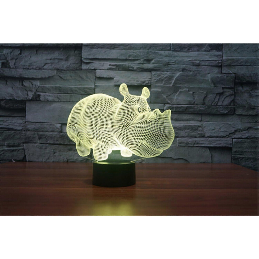 Kikidex (As Show, One Size) Rhinoceros Baby 3D Touch Optical Illusion Night Light Stunning Visual Three-Dimensional Effect 7 Colors Changing Table Desk Deco L