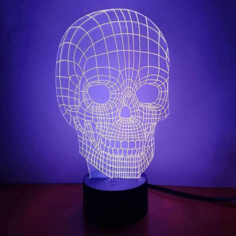 Kikidex (As Show, One Size) Skull 3D Night Led Illusion Lamp Bedside Desk Table Lamp, Loveboat 7 Color Changing S Light