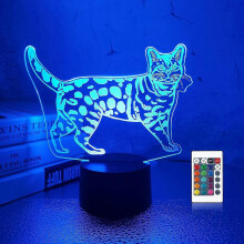 (As show, One size) Kids 3D Cat Night Light Optical Illusion Lamp with 16 Colors Remote Control