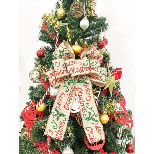 Burlap Christmas Bow Ribbon Christmas Tree Topper Decorations 1