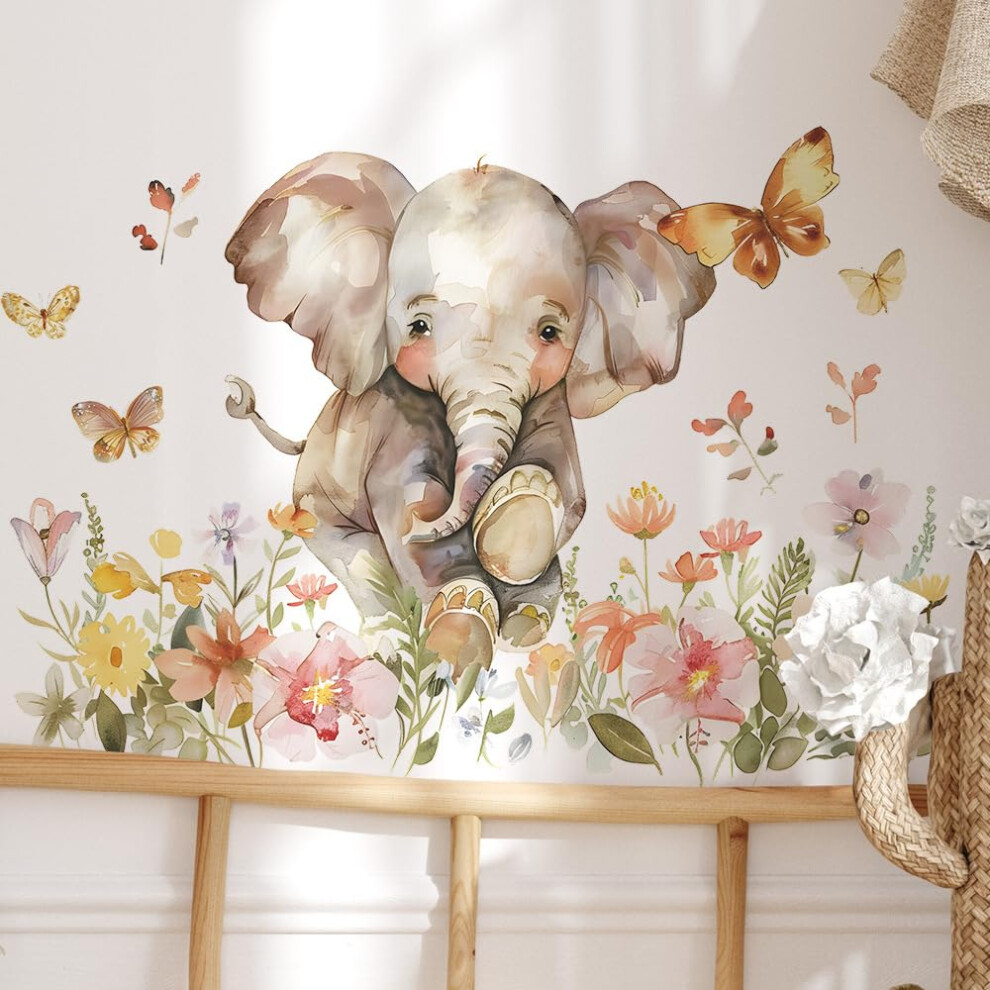 Elephant Wall Stickers Large Removable Decals For Nursery, Kids Room - Safari Animal Wall Art For Baby Room Playroom