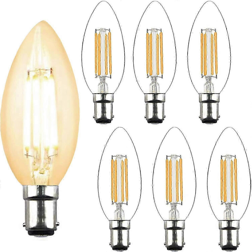 C35 B15 2W Led Filament Bulb, Non-Dimmable, Candle Bulb, Warm 2700K, 20W Incandescent Bulb Equivalent, 360 Degree Mount, 6 White