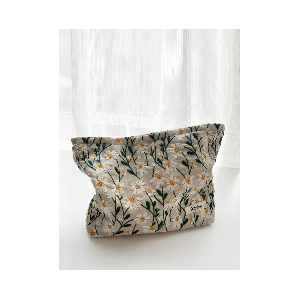 (Multicolor, Please Refer To The Pictures for Dimensions) Floral Embroidery Makeup Bag, Large Capacity Cosmetic Storage Bag, Fashionable Travel Bag fo