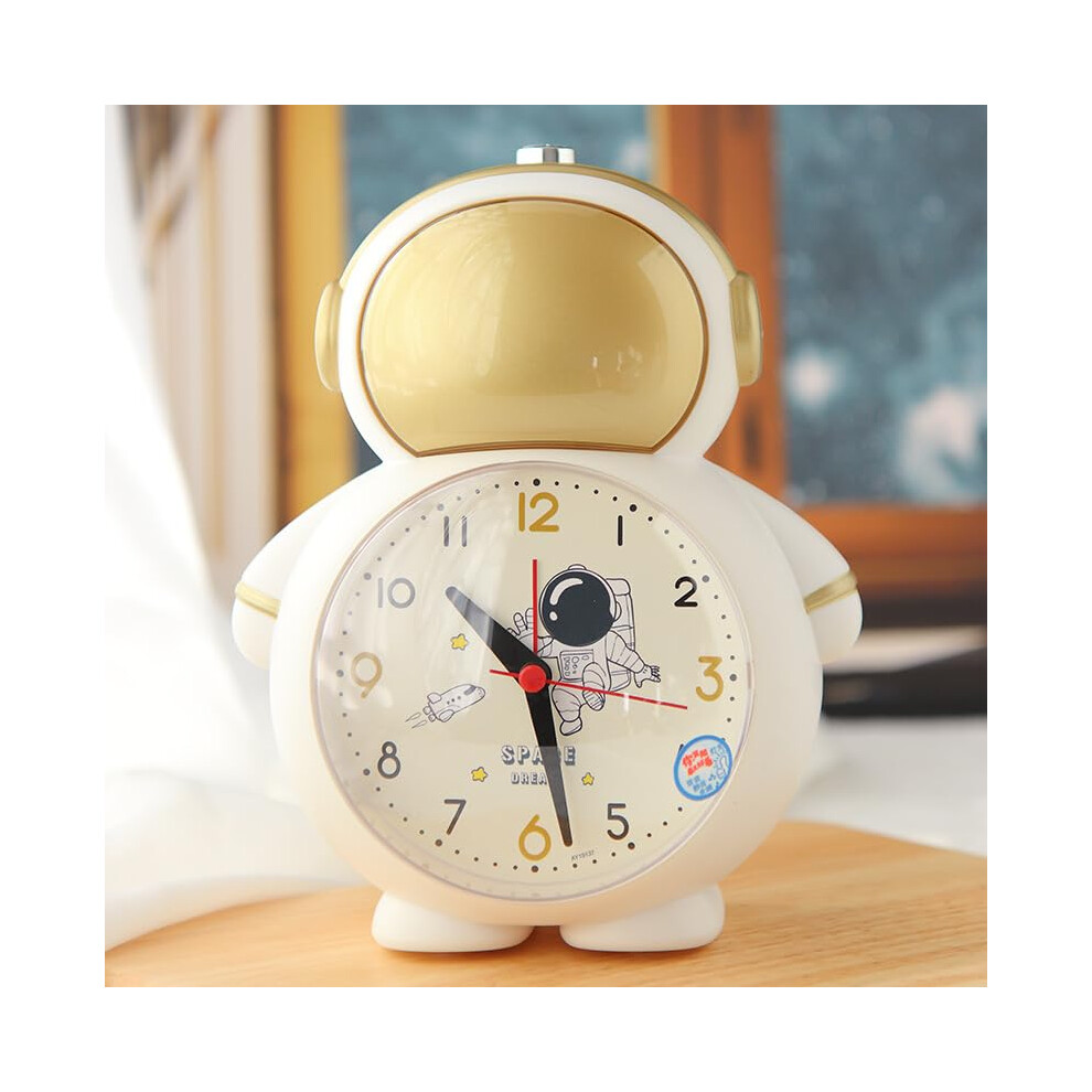 Analogue Silent Alarm Clock With Astronaut Kids Bedside Clock, Snooze, Non-Ticking, Battery Powered, Light/Gold