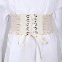 Womens Waistband Stretch Pu Leather Wrap Lace Up High Waist Style BeltBeige