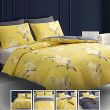 (Yellow & Grey Winnie, Double (200 x 200 cm)) Premium Duvet Cover Set with Pillowcases - Quilt cover Set with Matching Pillowcases - Cheetah Patten Reversible Printed Microfiber Duvet Co