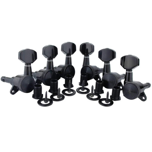 6Pcs Guitar Machine Heads Ferrules Threaded Bushings-Black 3L3R