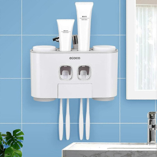 Toothbrush Holder for Bathroom Wall Mounted - Automatic Toothpaste Dispenser Squeezer Bathroom Organizer Accessories Sets 1