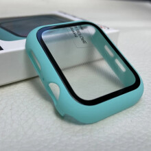 (Light Blue, For Apple Watch 44mm) For iPhone Watch Luxury Protection Case Cover Watch Shell Skin Screen Protector