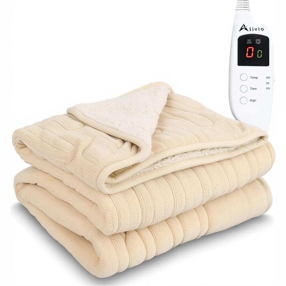 Alivio Premium Electric Heated Blanket With 7 Heat Levels & 9 Timer Modes (Beige) Cream