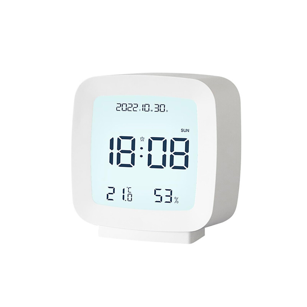 Digital Alarm Clock Battery Operated, Kids LED Digital Indoor Clock With Temperature And Humidity Display White