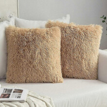Set of 2 Soft Faux Fur Throw Pillow Covers Set Decorative Throw Pillow Case for Sofa Bedroom 16x16inch 40x40cm Brown