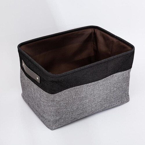 Rectangle Foldable Storage Box with Linen Stitching Fabric Storage Basket, Storage Box with Cotton Rope Handles Storage Cube Storage Box (dark Gray