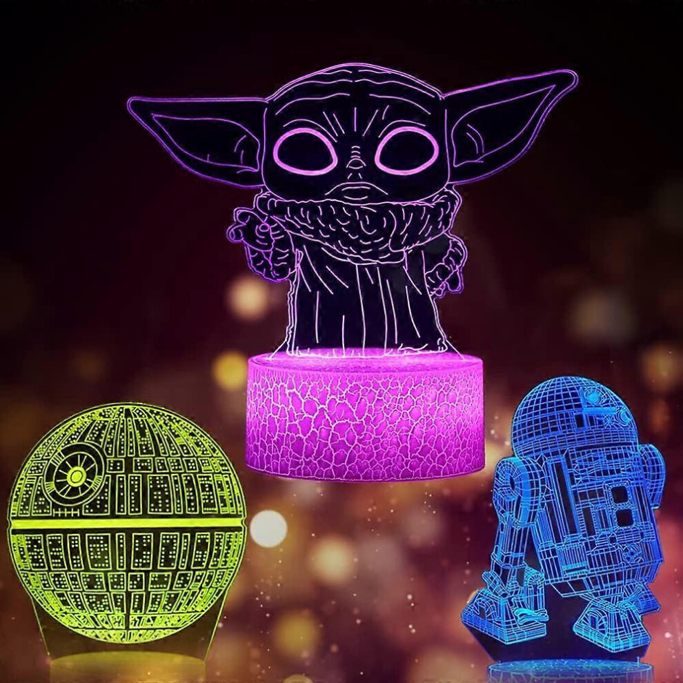 Kikidex (As Show, One Size) 3D Illusion Star Wars Night For Kids. 3 Patterns Baby Yoda Led Night Lamp, Baby Yoda Toys 7 Color 16 Changes, Great Christma Light