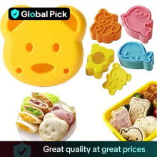 (Car with Other Animal, Random Color - 5 Counts/set) Animal Shaped Sandwich Cutter Set, 5 Counts/set Cute Cartoon Sandwich Cutter & Sealer, Bread Cutter Embosser Baking Mold, Baking Tools for