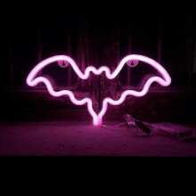 Bat Neon Signs, LED Festival Pink Bat Neon Lights, Halloween Decorations for Table Desk Indoors Home Bedroom Decorations USB Charging & Battery