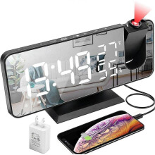 Projection Alarm Clock, LED Digital Alarm Clock with Mirror Surface, USB Charging Port