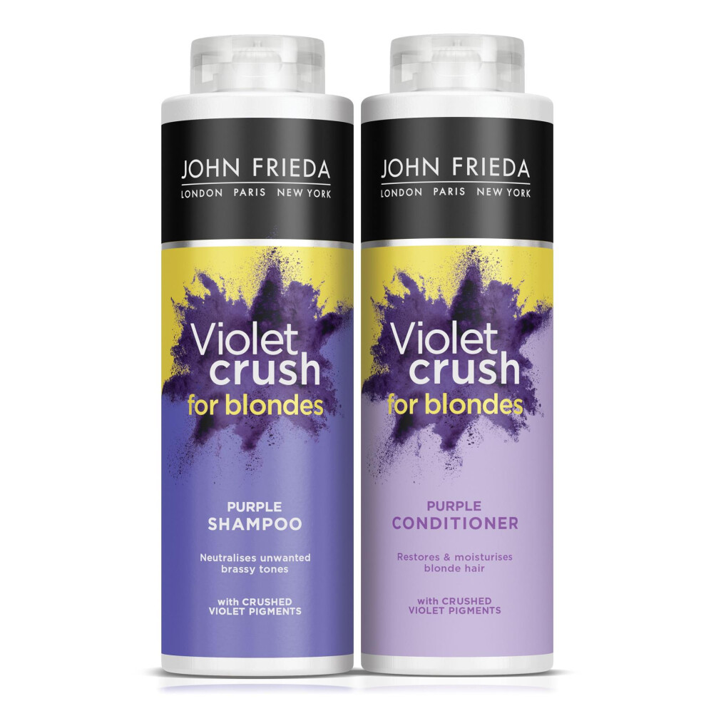 John Frieda Violet Crush Neutralising + Tone Correcting Shampoo + Conditioner Set 2 X 500Ml Removes Brassy Tones With Crushed Violet Pigments Large