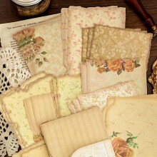 (Champagne, 30 Sheets/Pack) Room Decor Vintage Floral Pattern Decorative Craft Paper, 30 Sheets/Pack Aesthetics Material Paper for DIY Scrapbook Gift Wrapping Decor,