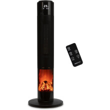 MONHOUSE 33" Oscillating Tower Fan Electric Heater - PTC Ceramic LCD Display, Remote Control, Overheat Protection And Safety Tip-Over Switch - Black