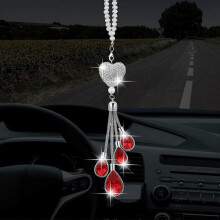 Heart Diamond Car Accessory, Crystal Car Rear View Mirror Charms Car Decoration Decor, Lucky Hanging Interior Ornament