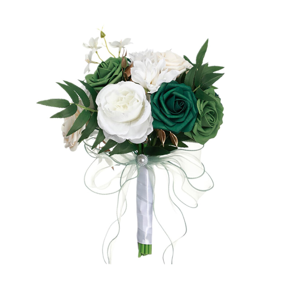 Wedding Bouquet Silk Roses Bridal Bouquet Boho French Style Large Silk Flowers Ivory Champagne 29x22 cm-image-OPC-PKKZX2J-NEW