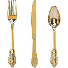 30 Pcs Gold Plastic Silverware- Disposable Flatware -Heavyweight Plastic Cutlery- Includes 10 Forks,10 Spoons,10 Knives