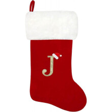 20 Inches Christmas Stockings Red Velvet with White Super Soft Plush Cuff Embroidered Xmas Stockings Classic (Letter J)