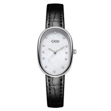 (Silver shell, white plate, black band) A high-quality, retro mother-of-pearl dial with bamboo joint strap quartz ladies' watch