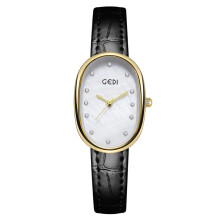 (Golden shell, white plate, black band) A high-quality, retro mother-of-pearl dial with bamboo joint strap quartz ladies' watch