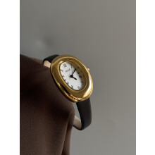 (Pigeon egg/Black with gold frame and white face) Bathtub watch, ladies' rose gold diamond bezel, niche design, light luxury and high-end oval bracelet watch