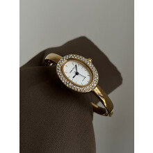 (Gold ribbon with white surface (diamond-edged strips)) Bathtub watch, ladies' rose gold diamond bezel, niche design, light luxury and high-end oval bracelet watch