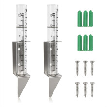 2 Regenmesser für den Außenbereich, Glasmessgerät mit 5 Zoll Fassungsvermögen und 2-in-1-Halter aus Edelstahl